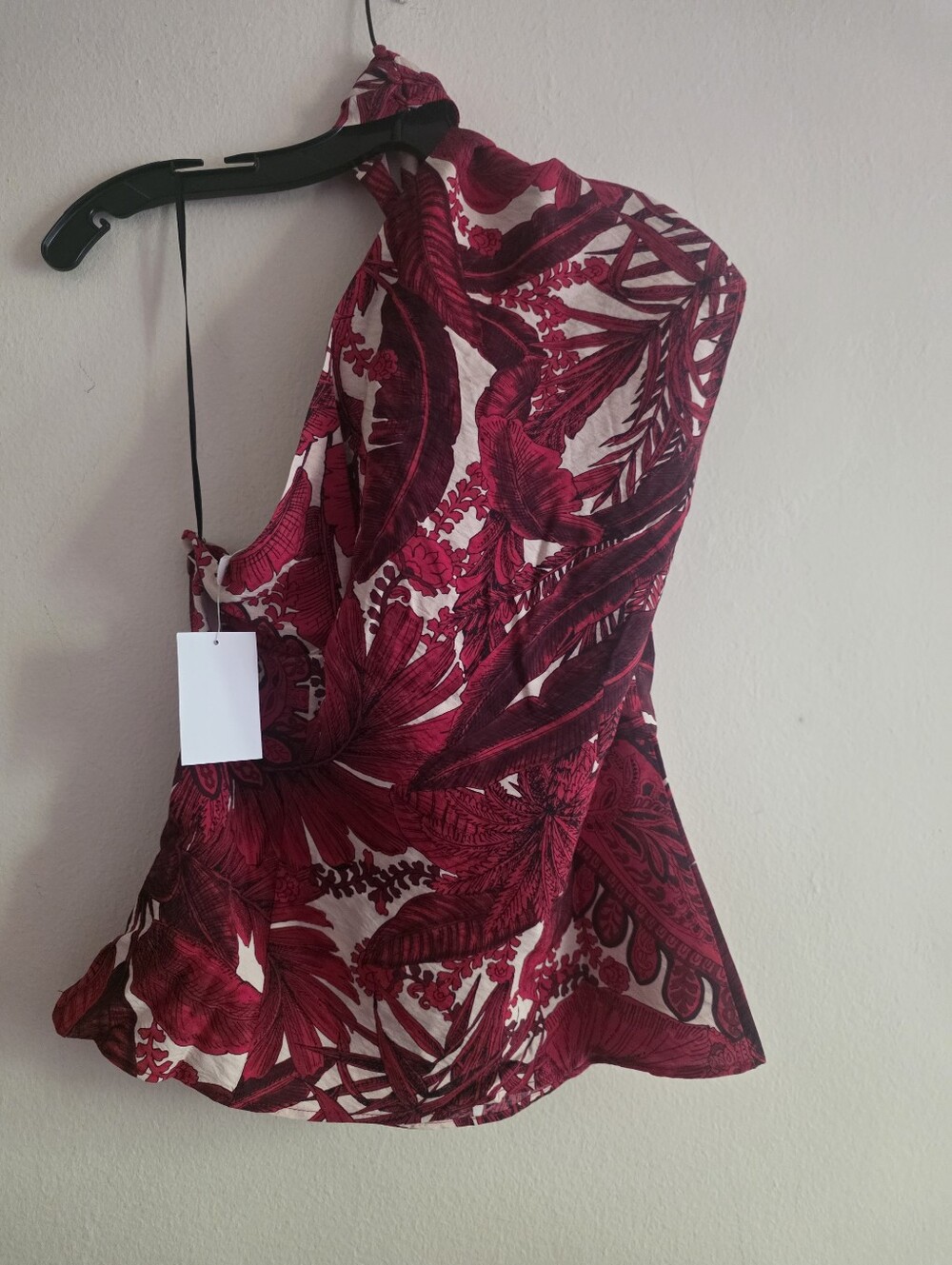 H&M Strap-detail One-shoulder Top Floral Red Paysley Bnwt - Picture 14 of 16